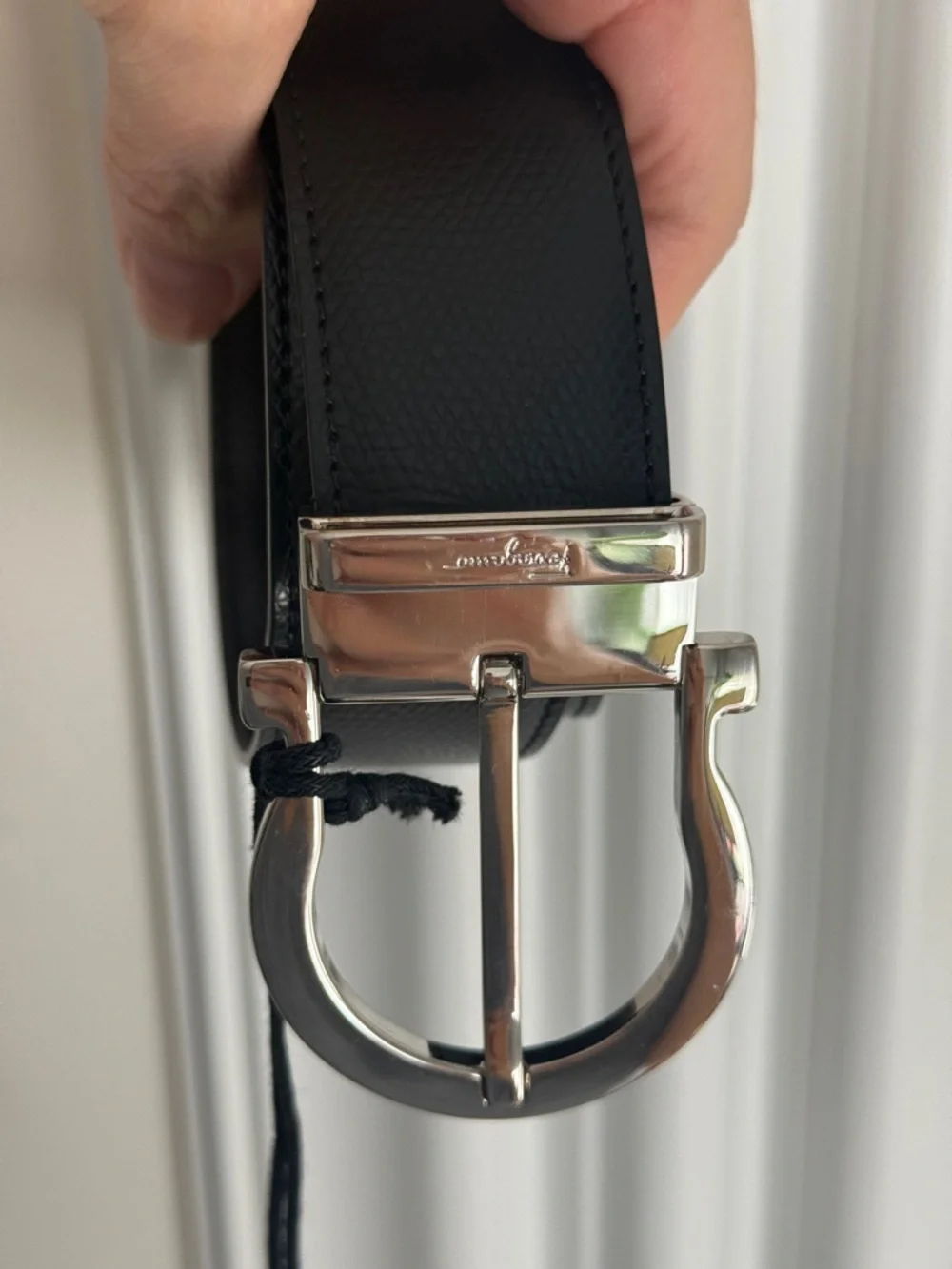 Salvatore Ferragamo Black Leather Belt with Silver Gancini Buckle
